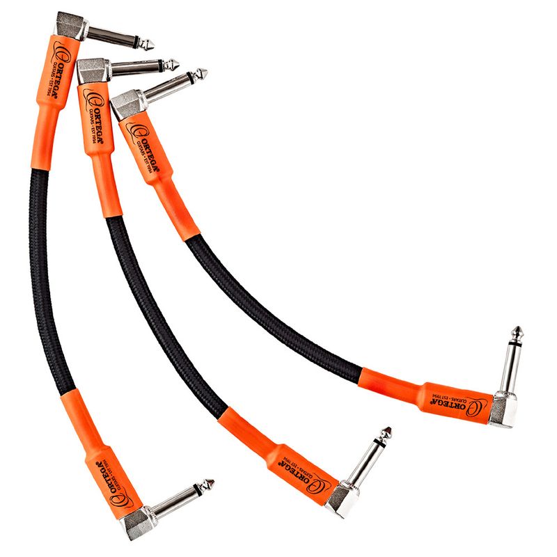TV, Audio-Video si Foto - Accesorii TV si audio - Cabluri si adaptoare audio - Cablu Ortega OECPA3-06 -  Patch 1/4" (6.3 mm) unghiular, 18 cm, PVC negru cu sleeve portocaliu, ecranare cupru împletit, pachet 3 buc. - Infinity.ro