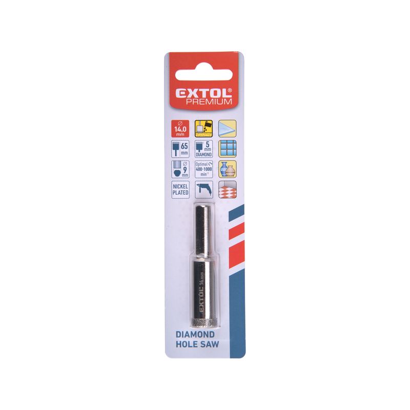 Casa si Gradina - Constructii - Scule electrice si accesorii - Seturi si accesorii pentru gaurit si insurubat - Burghiu diamantat sticla ceramica, EXTOL PREMIUM, 8801981, Viteza 400-1000rpm, 14mm - Infinity.ro