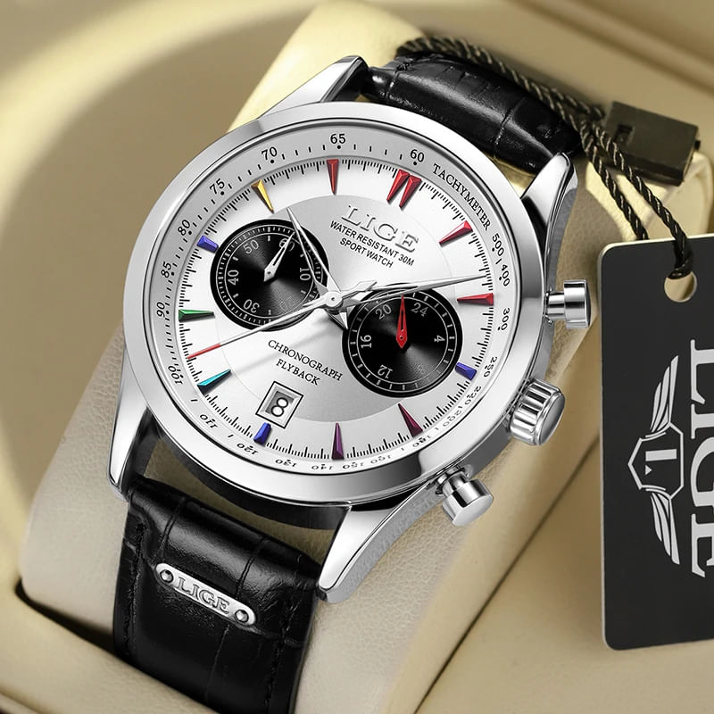 Fashion, accesorii si bijuterii - Barbati - Bijuterii barbati - Ceasuri barbati - Ceas barbatesc de mana Lige Sport Casual Fashion Luxury Analog Quartz Piele naturala - Infinity.ro