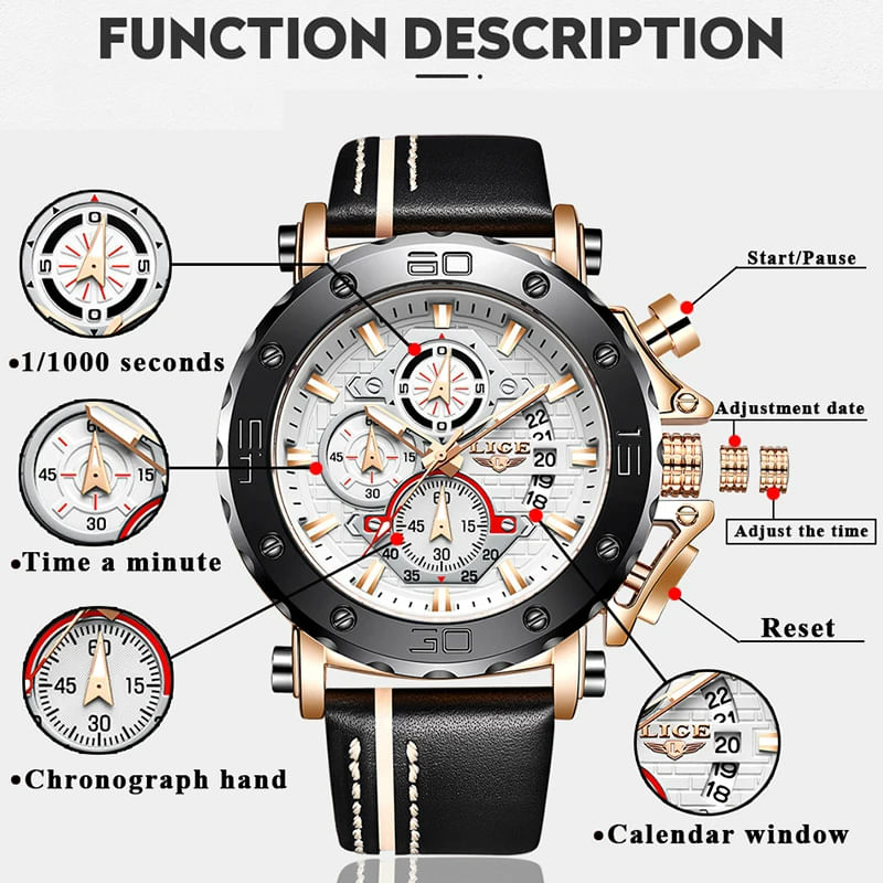 Fashion, accesorii si bijuterii - Barbati - Bijuterii barbati - Ceasuri barbati - Ceas barbatesc de mana Lige Elegant Cronograf Quartz Analog Luxury Piele - Infinity.ro
