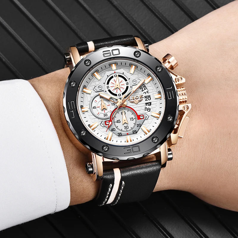 Fashion, accesorii si bijuterii - Barbati - Bijuterii barbati - Ceasuri barbati - Ceas barbatesc de mana Lige Elegant Cronograf Quartz Analog Luxury Piele - Infinity.ro