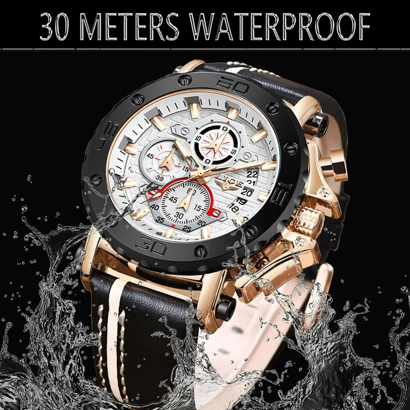 Fashion, accesorii si bijuterii - Barbati - Bijuterii barbati - Ceasuri barbati - Ceas barbatesc de mana Lige Elegant Cronograf Quartz Analog Luxury Piele - Infinity.ro