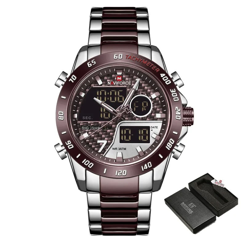 Fashion, accesorii si bijuterii - Barbati - Bijuterii barbati - Ceasuri barbati - Ceas barbatesc de mana Naviforce Dual Time Led Quartz Casual Fashion Elegant - Infinity.ro