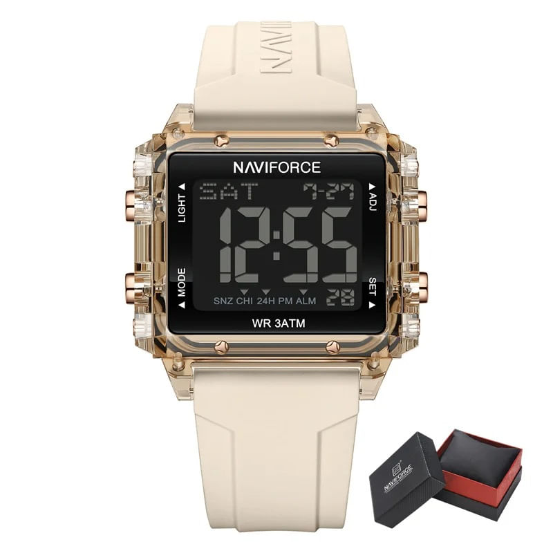 Fashion, accesorii si bijuterii - Barbati - Bijuterii barbati - Ceasuri barbati - Ceas barbatesc de mana Naviforce Sport Casual Digital Cronograf Quartz Fashion Crem Auriu - Infinity.ro