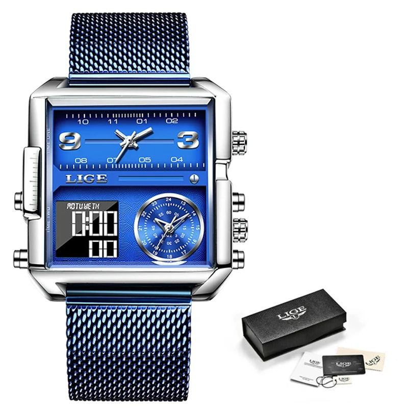 Fashion, accesorii si bijuterii - Barbati - Bijuterii barbati - Ceasuri barbati - Ceas barbatesc Lige Casual Elegant Luxury Fashion Digital Analog Dual Time - Infinity.ro