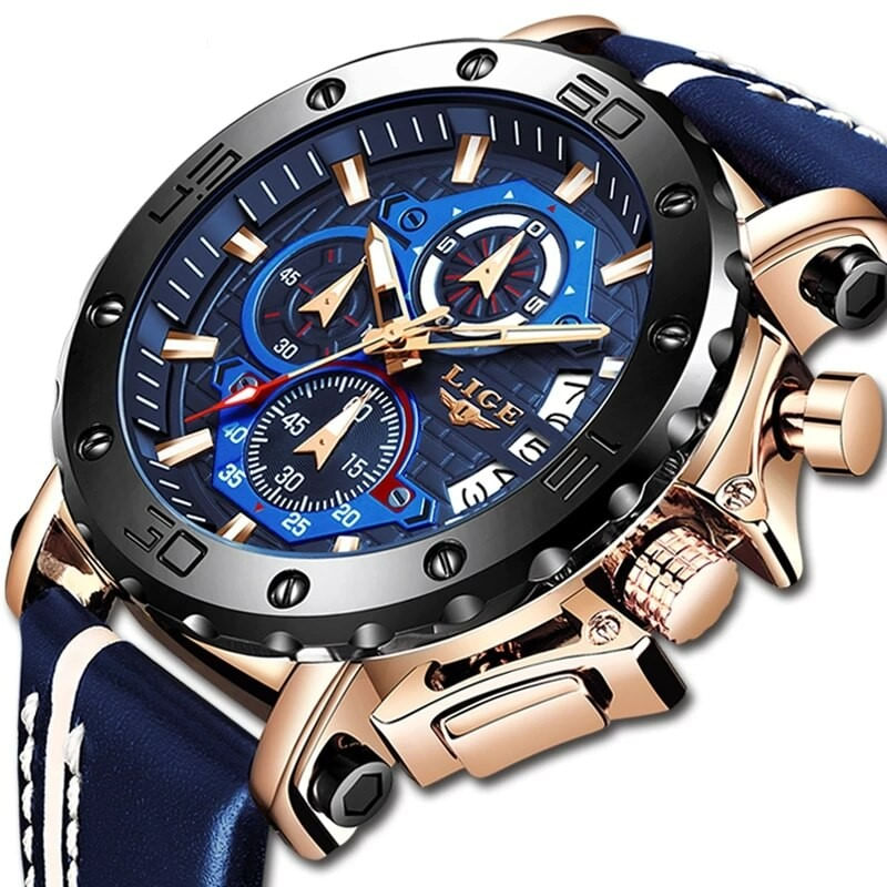 Fashion, accesorii si bijuterii - Barbati - Bijuterii barbati - Ceasuri barbati - Ceas barbatesc Lige Cronograf  Data Piele Cronometru Albastru inchis - Infinity.ro