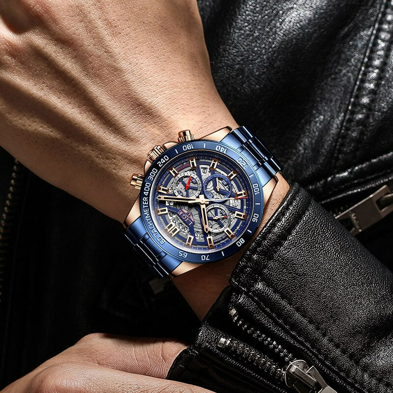 Fashion, accesorii si bijuterii - Barbati - Bijuterii barbati - Ceasuri barbati - Ceas barbatesc Lige Cronograf Elegant Quartz Analog Otel Albastru - Infinity.ro