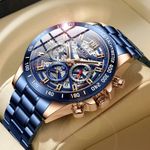 Fashion, accesorii si bijuterii - Barbati - Bijuterii barbati - Ceasuri barbati - Ceas barbatesc Lige Cronograf Elegant Quartz Analog Otel Albastru - Infinity.ro
