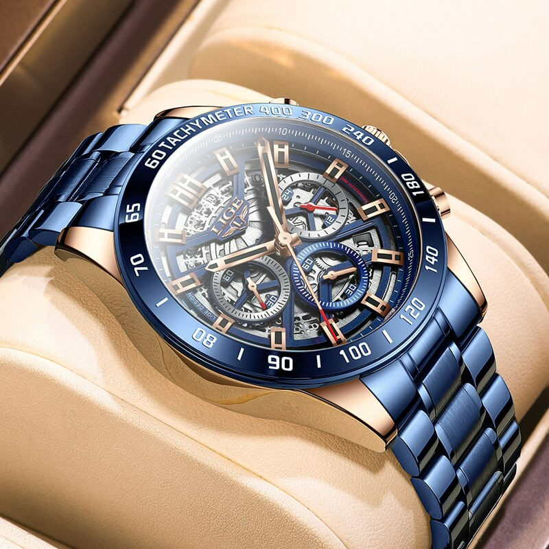 Fashion, accesorii si bijuterii - Barbati - Bijuterii barbati - Ceasuri barbati - Ceas barbatesc Lige Cronograf Elegant Quartz Analog Otel Albastru - Infinity.ro