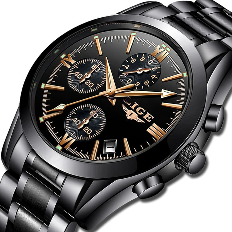 Fashion, accesorii si bijuterii - Barbati - Bijuterii barbati - Ceasuri barbati - Ceas barbatesc Lige Negru Quartz Analog Data Cronograf - Infinity.ro