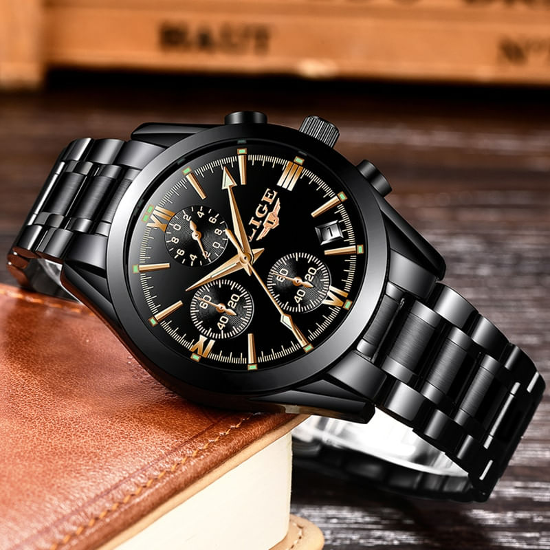 Fashion, accesorii si bijuterii - Barbati - Bijuterii barbati - Ceasuri barbati - Ceas barbatesc Lige Negru Quartz Analog Data Cronograf - Infinity.ro
