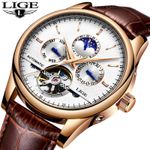 Fashion, accesorii si bijuterii - Barbati - Bijuterii barbati - Ceasuri barbati - Ceas barbatesc Lige Mecanic Automatic Curea piele Maro Mecanism Tourbillion Data - Infinity.ro