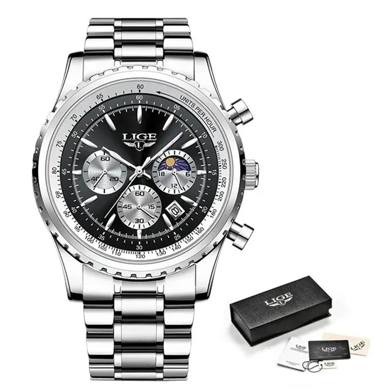 Fashion, accesorii si bijuterii - Barbati - Bijuterii barbati - Ceasuri barbati - Ceas barbatesc Lige Quartz Analog Otel inoxidabil Argintiu Negru Cronograf Data - Infinity.ro