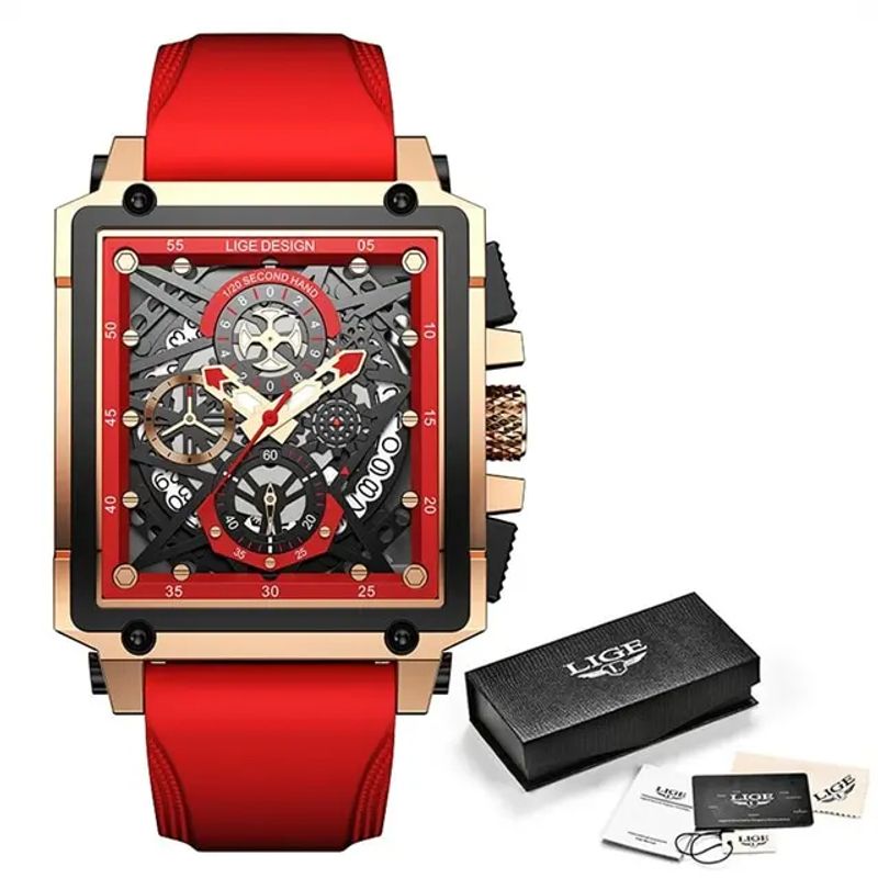 Fashion, accesorii si bijuterii - Barbati - Bijuterii barbati - Ceasuri barbati - Ceas barbatesc Lige Rosu Silicon Otel Afisare data Quartz Analog - Infinity.ro