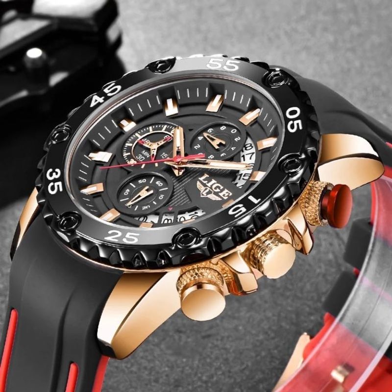 Fashion, accesorii si bijuterii - Barbati - Bijuterii barbati - Ceasuri barbati - Ceas barbatesc Lige Silicon Fashion Quartz Casual Sport Analog Cronograf - Infinity.ro