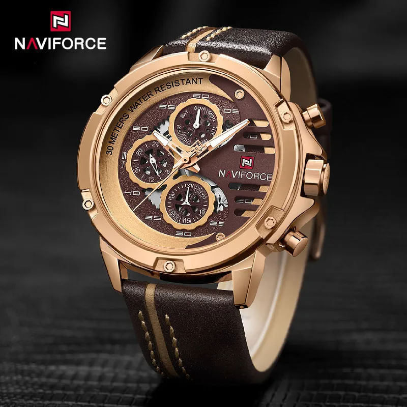 Fashion, accesorii si bijuterii - Barbati - Bijuterii barbati - Ceasuri barbati - Ceas barbatesc Naviforce Elegant Casual Analog Quartz Cronograf Maro Auriu Roze - Infinity.ro