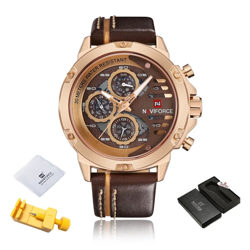 Fashion, accesorii si bijuterii - Barbati - Bijuterii barbati - Ceasuri barbati - Ceas barbatesc Naviforce Elegant Casual Analog Quartz Cronograf Maro Auriu Roze - Infinity.ro