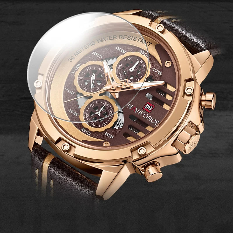 Fashion, accesorii si bijuterii - Barbati - Bijuterii barbati - Ceasuri barbati - Ceas barbatesc Naviforce Elegant Casual Analog Quartz Cronograf Maro Auriu Roze - Infinity.ro
