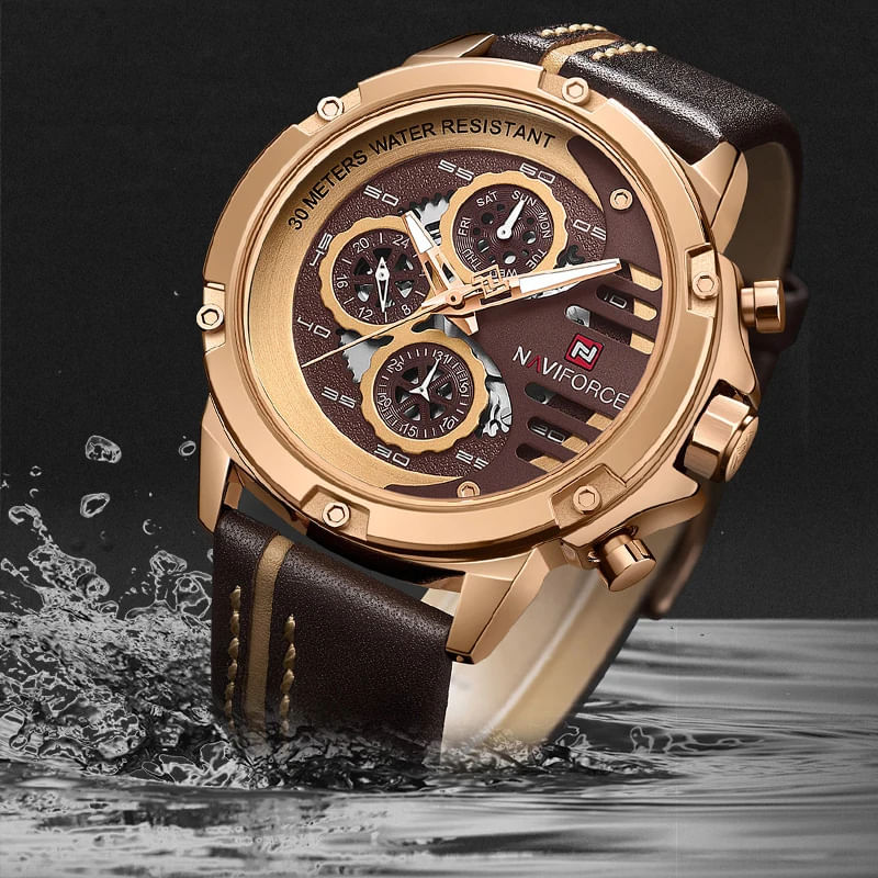 Fashion, accesorii si bijuterii - Barbati - Bijuterii barbati - Ceasuri barbati - Ceas barbatesc Naviforce Elegant Casual Analog Quartz Cronograf Maro Auriu Roze - Infinity.ro