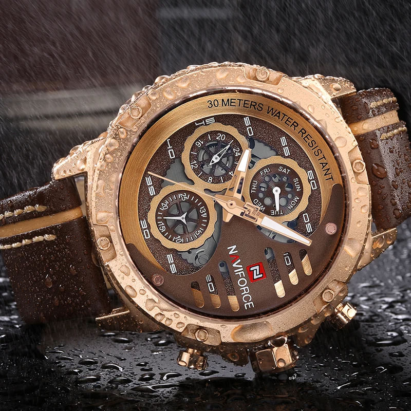 Fashion, accesorii si bijuterii - Barbati - Bijuterii barbati - Ceasuri barbati - Ceas barbatesc Naviforce Elegant Casual Analog Quartz Cronograf Maro Auriu Roze - Infinity.ro