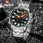 Fashion, accesorii si bijuterii - Barbati - Bijuterii barbati - Ceasuri barbati - Ceas barbatesc Naviforce Dual Alarma Time Data Luxury Militar Otel Argintiu Verde - Infinity.ro