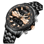 Fashion, accesorii si bijuterii - Barbati - Bijuterii barbati - Ceasuri barbati - Ceas Barbatesc NAVIFORCE NF9234 Black Gold Quartz Digital-Analog, Waterproof 3ATM, Bratara Otel Inoxidabil - Infinity.ro