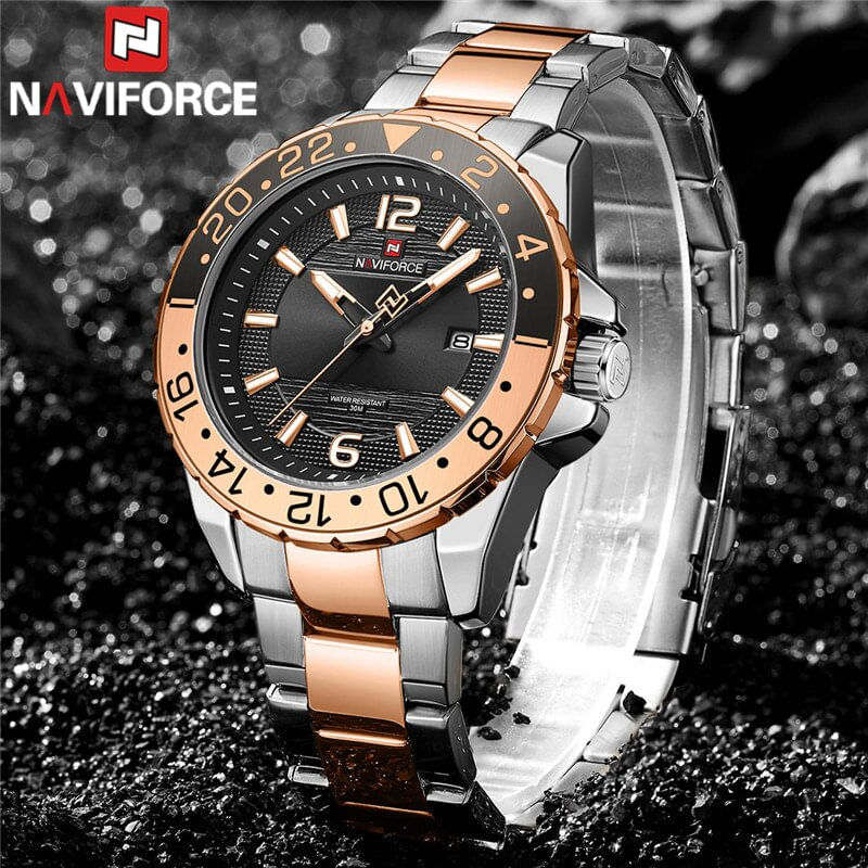 Fashion, accesorii si bijuterii - Barbati - Bijuterii barbati - Ceasuri barbati - Ceas barbatesc Naviforce Otel Quartz Analog Data Auriu - Infinity.ro