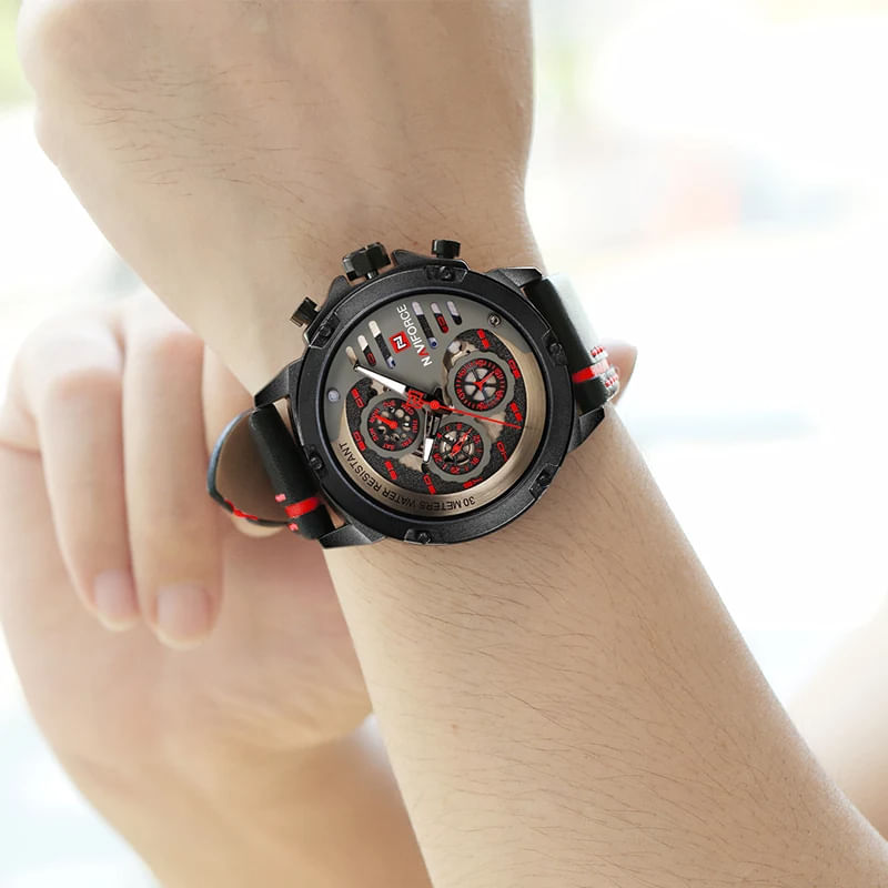 Fashion, accesorii si bijuterii - Barbati - Bijuterii barbati - Ceasuri barbati - Ceas barbatesc Naviforce Sport Casual Analog Quartz Cronograf Rosu - Infinity.ro