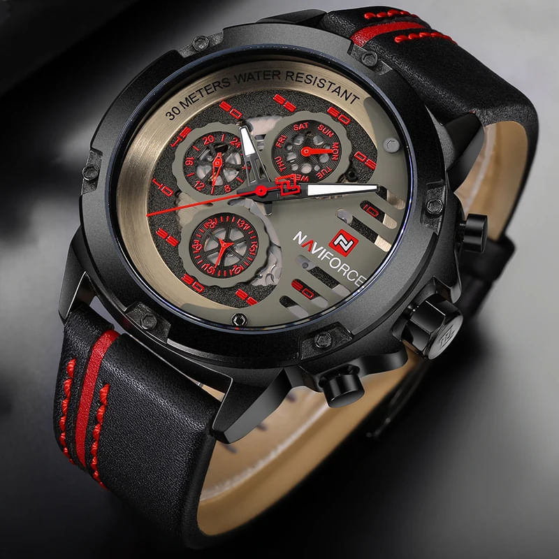 Fashion, accesorii si bijuterii - Barbati - Bijuterii barbati - Ceasuri barbati - Ceas barbatesc Naviforce Sport Casual Analog Quartz Cronograf Rosu - Infinity.ro
