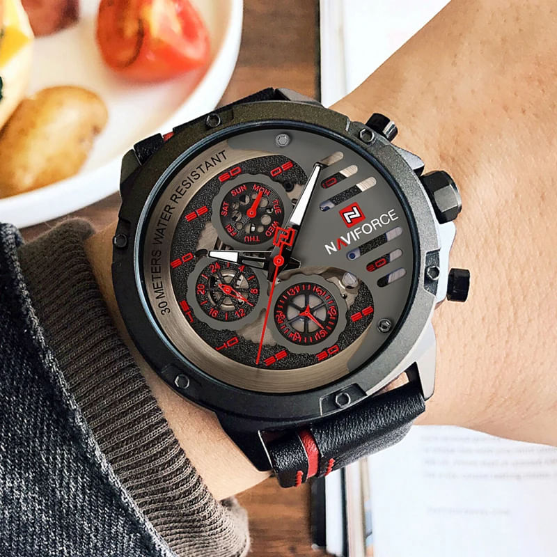 Fashion, accesorii si bijuterii - Barbati - Bijuterii barbati - Ceasuri barbati - Ceas barbatesc Naviforce Sport Casual Analog Quartz Cronograf Rosu - Infinity.ro