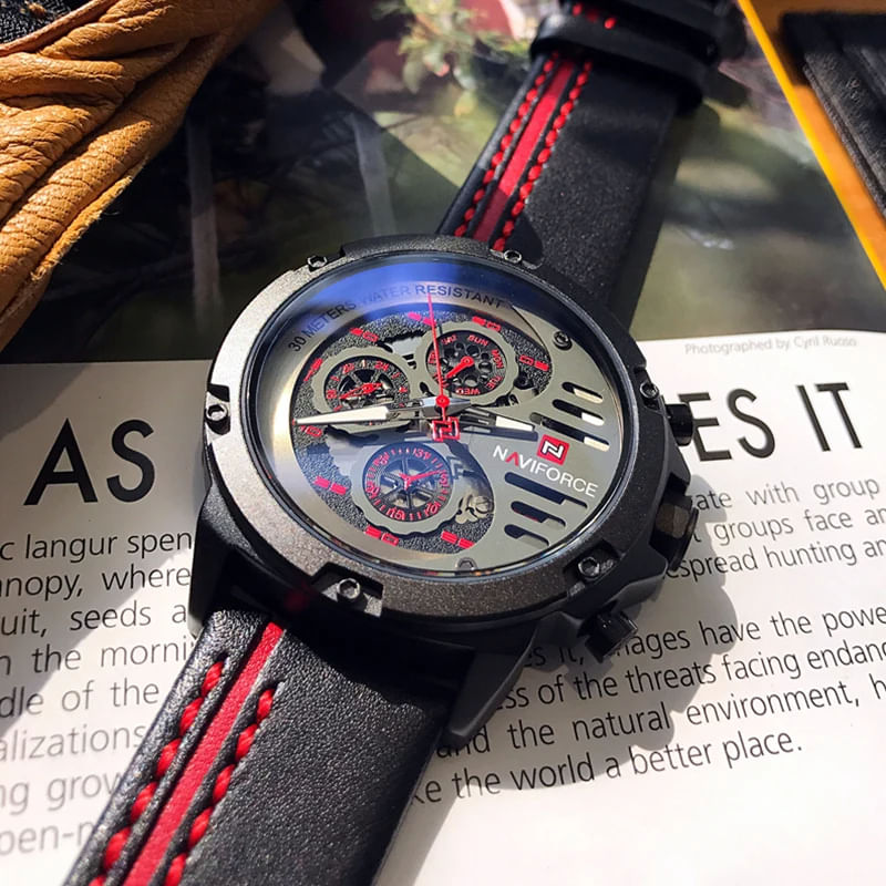 Fashion, accesorii si bijuterii - Barbati - Bijuterii barbati - Ceasuri barbati - Ceas barbatesc Naviforce Sport Casual Analog Quartz Cronograf Rosu - Infinity.ro