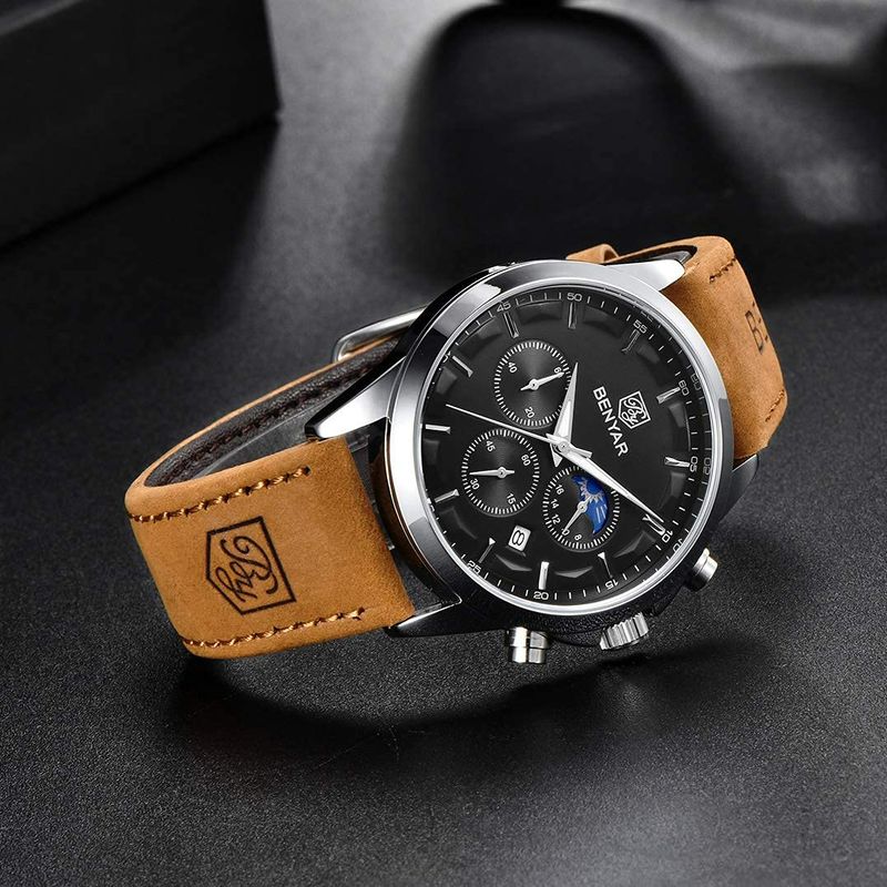 Fashion, accesorii si bijuterii - Barbati - Bijuterii barbati - Ceasuri barbati - Ceas barbatesc Benyar Elegant Quartz Cronograf Casual Piele - Infinity.ro
