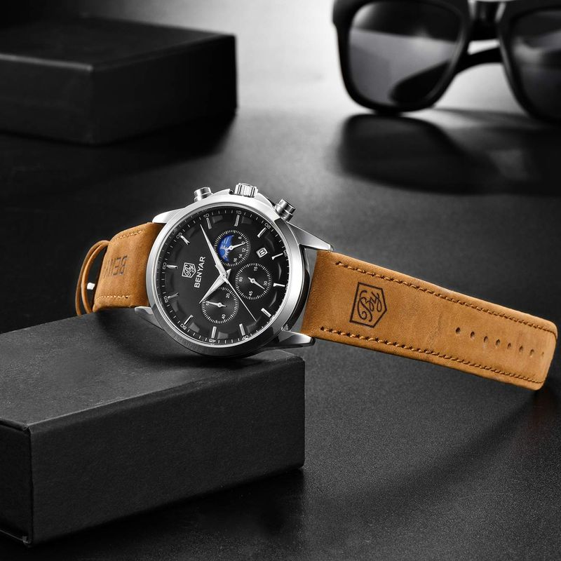 Fashion, accesorii si bijuterii - Barbati - Bijuterii barbati - Ceasuri barbati - Ceas barbatesc Benyar Elegant Quartz Cronograf Casual Piele - Infinity.ro