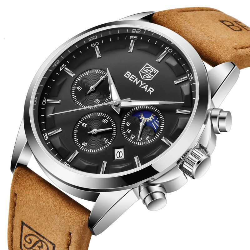 Fashion, accesorii si bijuterii - Barbati - Bijuterii barbati - Ceasuri barbati - Ceas barbatesc Benyar Elegant Quartz Cronograf Casual Piele - Infinity.ro