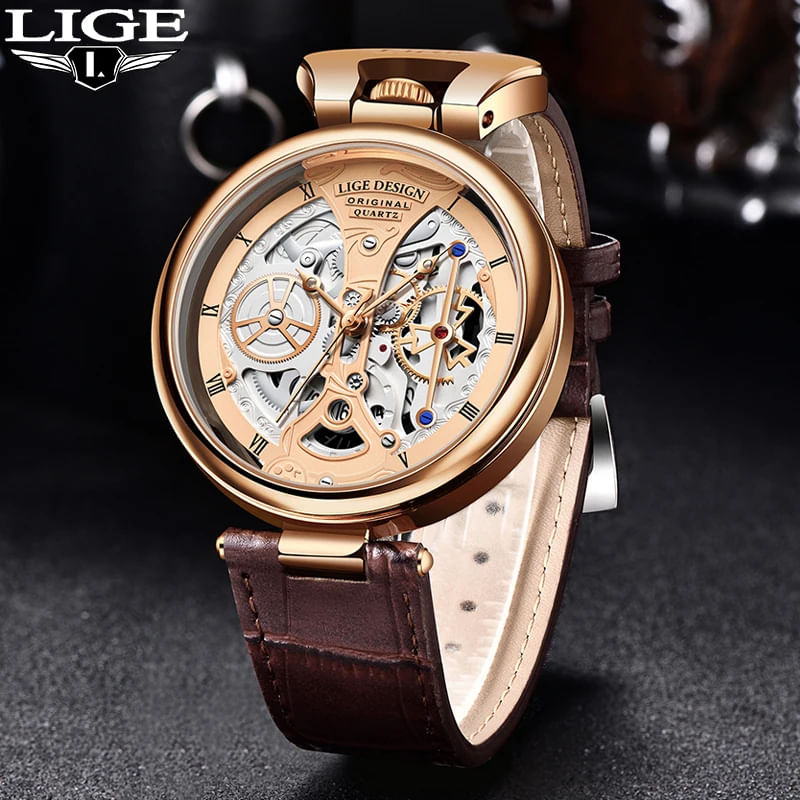 Fashion, accesorii si bijuterii - Barbati - Bijuterii barbati - Ceasuri barbati - Ceas barbatesc de mana Lige Fashion Elegant Luxury Quartz Analog Piele - Infinity.ro