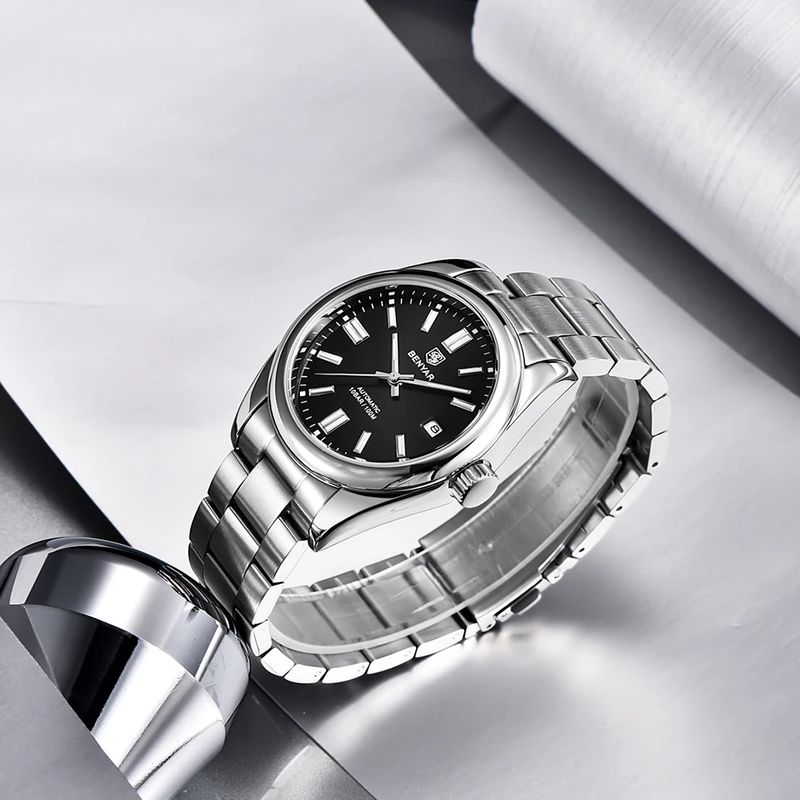 Fashion, accesorii si bijuterii - Barbati - Bijuterii barbati - Ceasuri barbati - Ceas barbatesc de mana Benyar Mecanic Automatic Analog 10 ATM Argintiu Negru - Infinity.ro