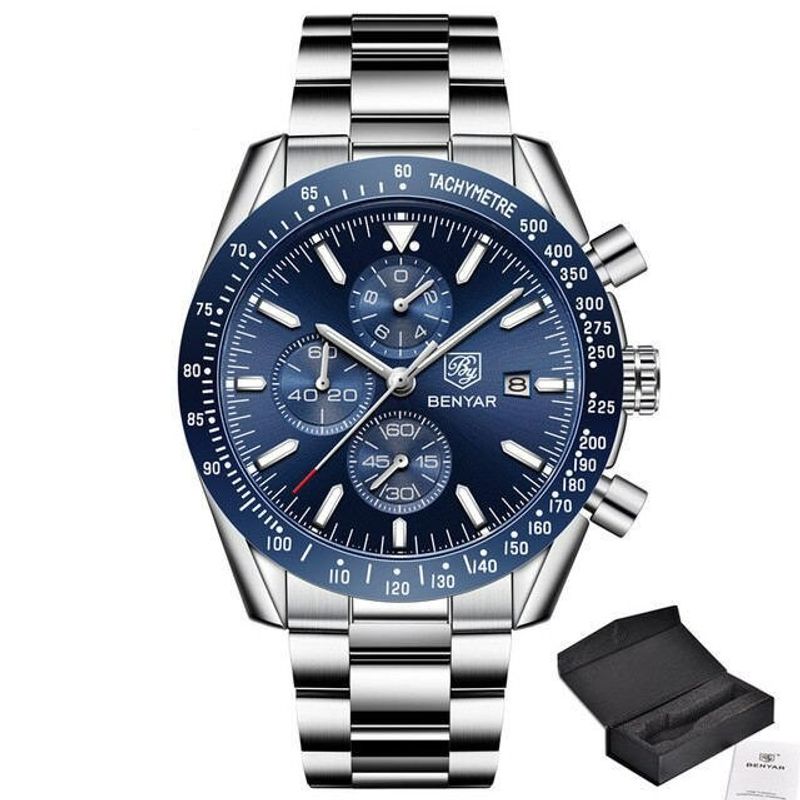 Fashion, accesorii si bijuterii - Barbati - Bijuterii barbati - Ceasuri barbati - Ceas barbati Benyar Cronograf Quartz Luxury Analog Otel Argintiu - Infinity.ro