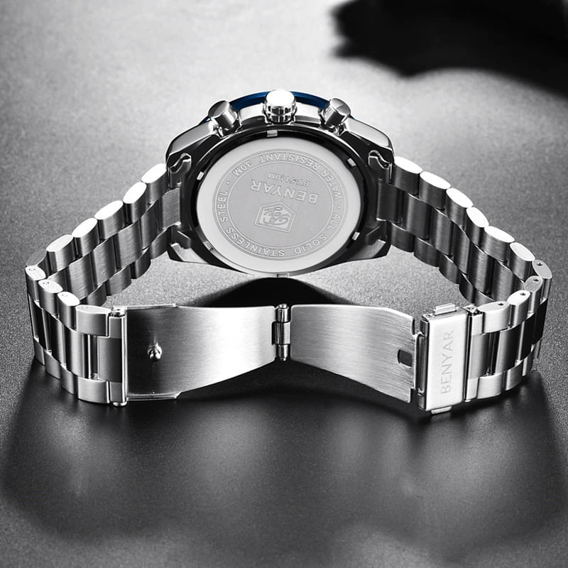 Fashion, accesorii si bijuterii - Barbati - Bijuterii barbati - Ceasuri barbati - Ceas barbati Benyar Cronograf Quartz Luxury Analog Otel Argintiu - Infinity.ro