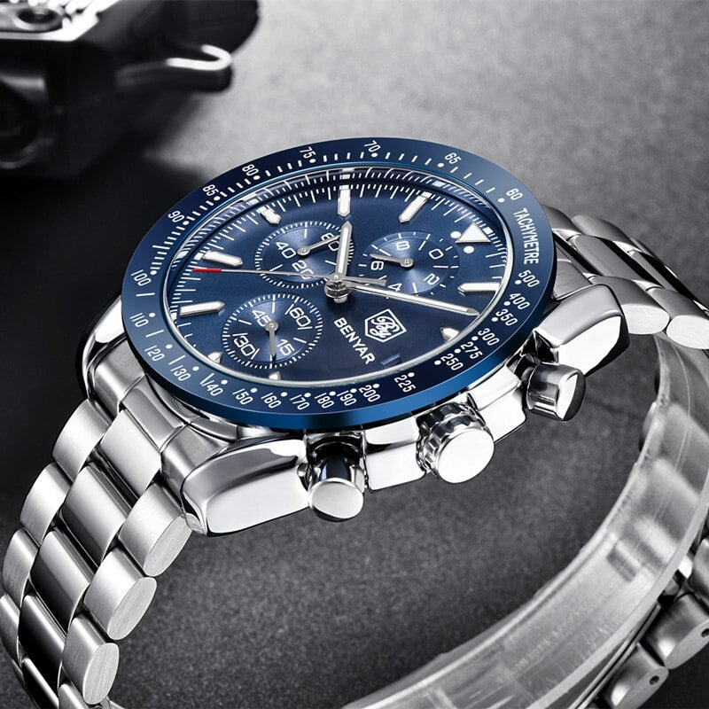 Fashion, accesorii si bijuterii - Barbati - Bijuterii barbati - Ceasuri barbati - Ceas barbati Benyar Cronograf Quartz Luxury Analog Otel Argintiu - Infinity.ro