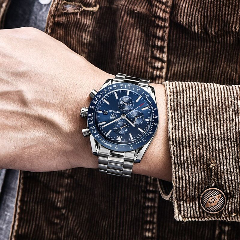 Fashion, accesorii si bijuterii - Barbati - Bijuterii barbati - Ceasuri barbati - Ceas barbati Benyar Cronograf Quartz Luxury Analog Otel Argintiu - Infinity.ro