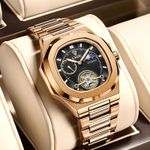 Fashion, accesorii si bijuterii - Barbati - Bijuterii barbati - Ceasuri barbati - Ceas Barbati Lige 6821 Rose Gold-Negru, Mecanic, Design Business, Rezistent Socuri, 3ATM - Infinity.ro