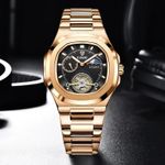 Fashion, accesorii si bijuterii - Barbati - Bijuterii barbati - Ceasuri barbati - Ceas Barbati Lige 6821 Rose Gold-Negru, Mecanic, Design Business, Rezistent Socuri, 3ATM - Infinity.ro