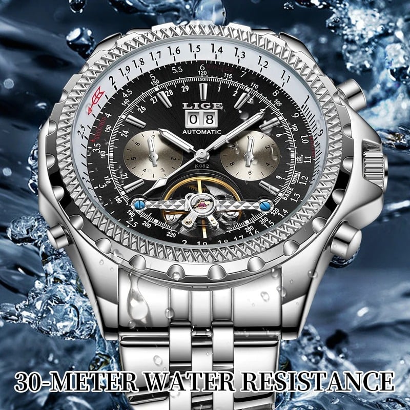 Fashion, accesorii si bijuterii - Barbati - Bijuterii barbati - Ceasuri barbati - Ceas Barbati Lige 89119 Argintiu-Negru, Mecanic, Design Business, Rezistent Socuri, 3ATM - Infinity.ro