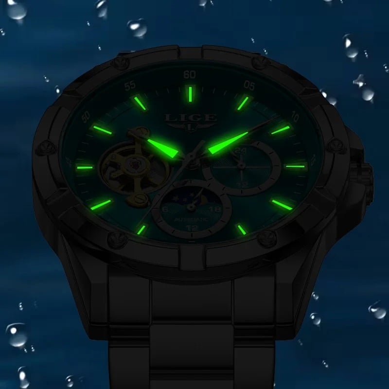 Fashion, accesorii si bijuterii - Barbati - Bijuterii barbati - Ceasuri barbati - Ceas Barbati Lige 6825 Argintiu-Cyan, Mecanic, Design Business, Afisaj Luminos, 3ATM - Infinity.ro