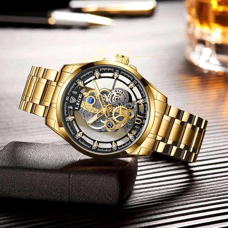 Fashion, accesorii si bijuterii - Barbati - Bijuterii barbati - Ceasuri barbati - Ceas barbati Lige Auriu Otel Quartz Analog Elegant Business - Infinity.ro