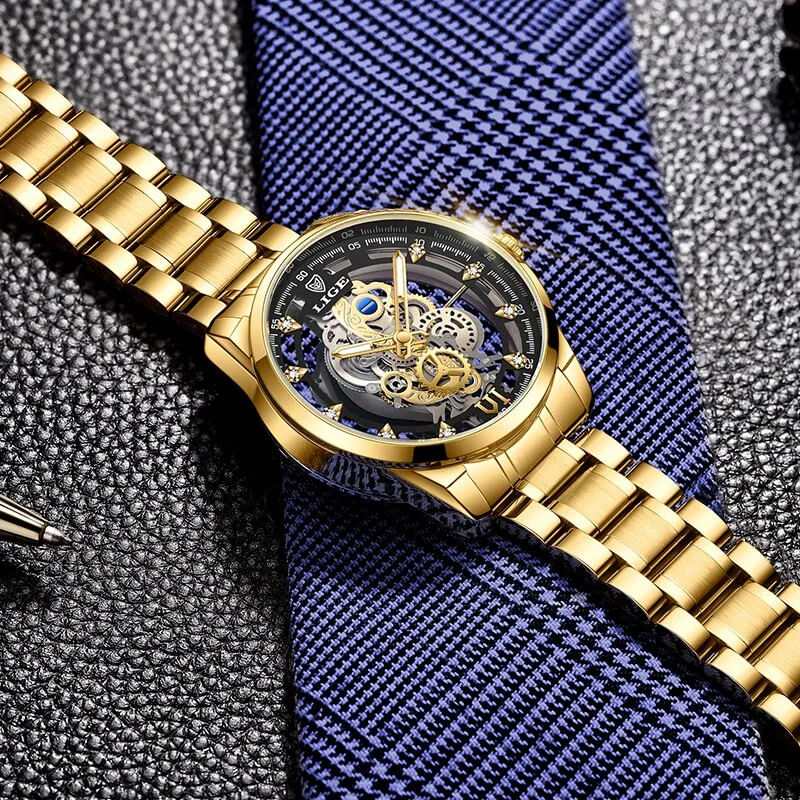 Fashion, accesorii si bijuterii - Barbati - Bijuterii barbati - Ceasuri barbati - Ceas barbati Lige Auriu Otel Quartz Analog Elegant Business - Infinity.ro