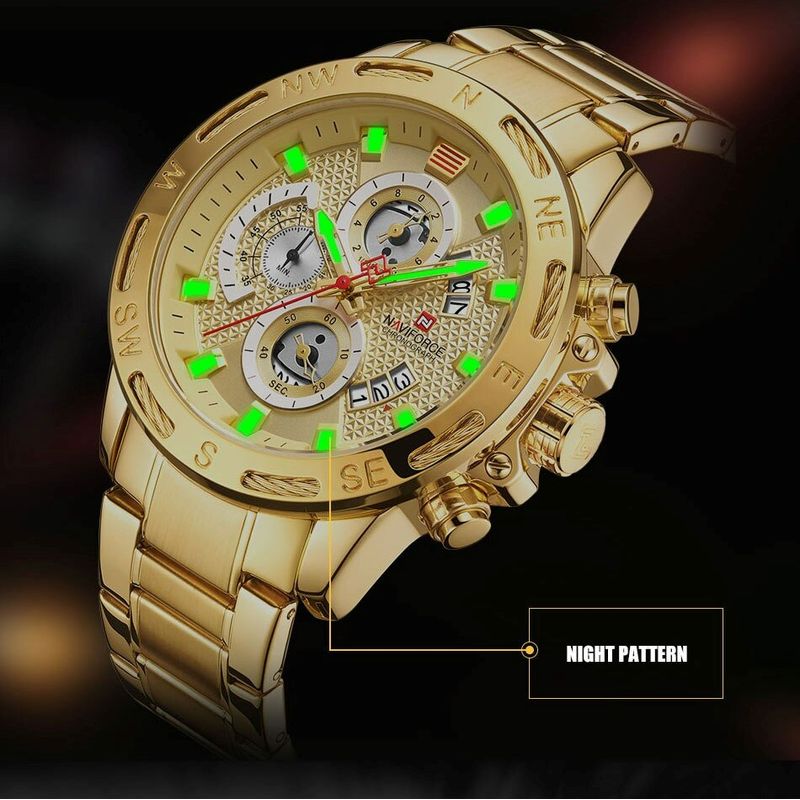 Fashion, accesorii si bijuterii - Barbati - Bijuterii barbati - Ceasuri barbati - Ceas barbati Naviforce Analog Afisare data Indici fosforescenti Auriu - Infinity.ro