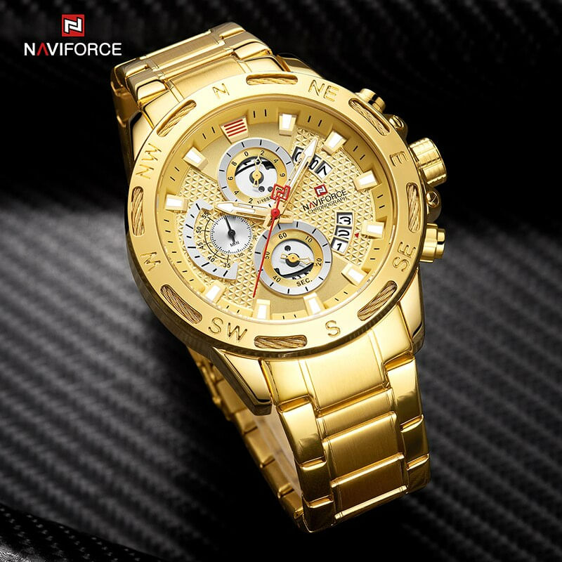 Fashion, accesorii si bijuterii - Barbati - Bijuterii barbati - Ceasuri barbati - Ceas barbati Naviforce Analog Afisare data Indici fosforescenti Auriu - Infinity.ro