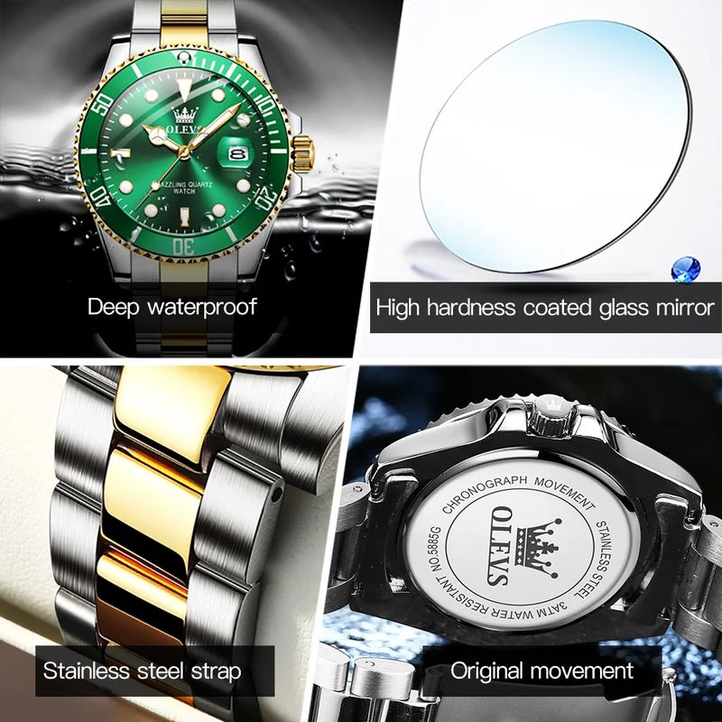 Fashion, accesorii si bijuterii - Barbati - Bijuterii barbati - Ceasuri barbati - Ceas barbati Olevs Analog Quartz Elegant Verde Afisare data Otel - Infinity.ro