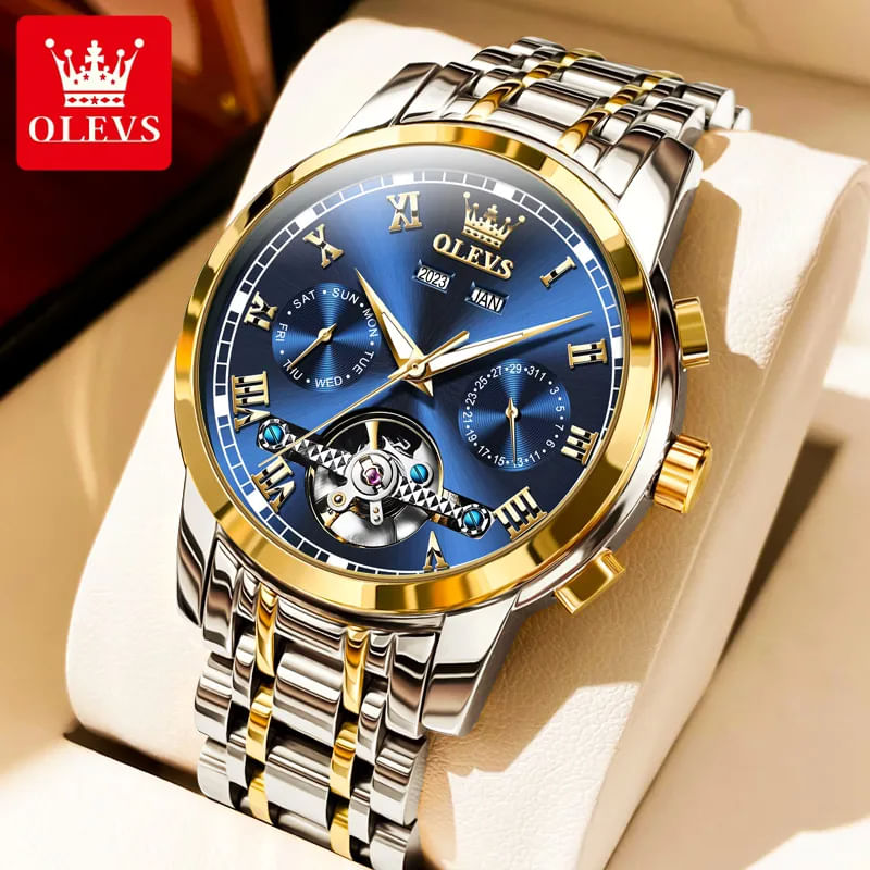 Fashion, accesorii si bijuterii - Barbati - Bijuterii barbati - Ceasuri barbati - Ceas barbati Olevs Data Mecanic automatic Albastru Argintiu Otel - Infinity.ro